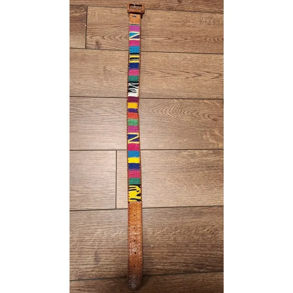 Vintage Handmade Leather Woven Boho Belt Colorful Festival Size 28